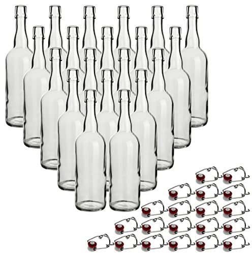 gouveo Lot de 20 bouteilles rondes en verre avec bouchon pivotant - bouteille à bouchon pivotant 750 ml à remplir - bouteille à bouchon pivotant pour limonade, jus et spiritueux (BFR750)