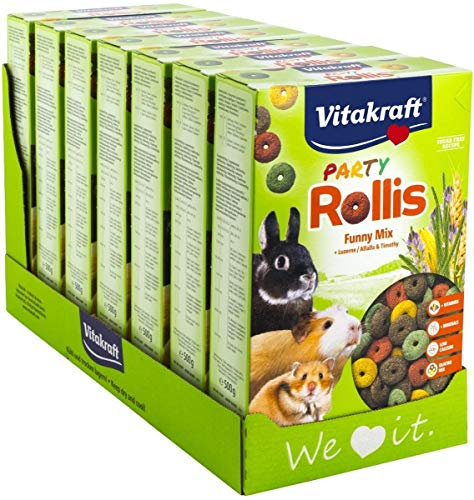 VITAKRAFT Rollis Anelli Croccanti per Roditori, Poveri di Calcio, con Erba Medica, l'Alimento Principale o come Snack tra un Pasto e l'Altro, senza l'Aggiunta di Zuccheri e Cereali, 7 x 500 g