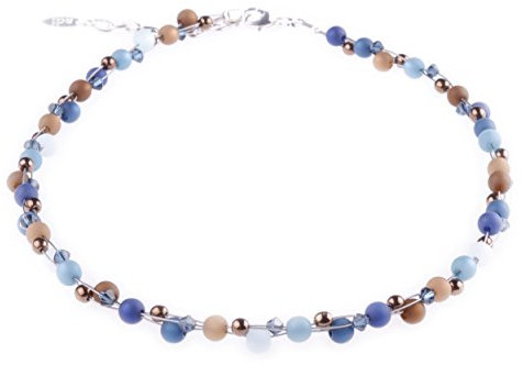 Zarte Kette “Johanna”, Materialmix aus Polaris- und Glasperlen in Blau- und Brauntönen, handgefertigt von Adi Modeschmuck in Berlin