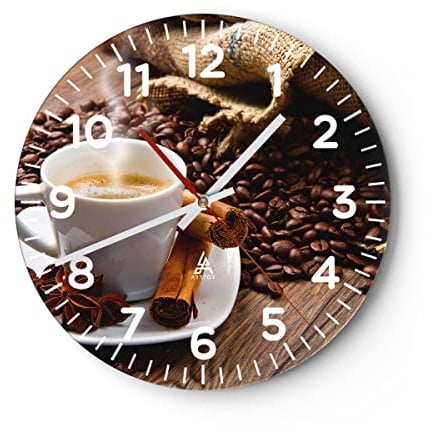 Modern Wanduhr Kaffee schwarz Frühstück Schokolade 30x30cm Rund Klein Wand Uhr Glas Analog Zimmeruhren Küche Büro Wohnzimmer Glasuhr Wall Clock Dekoration Design Küchenuhr C4AR30x30-2152