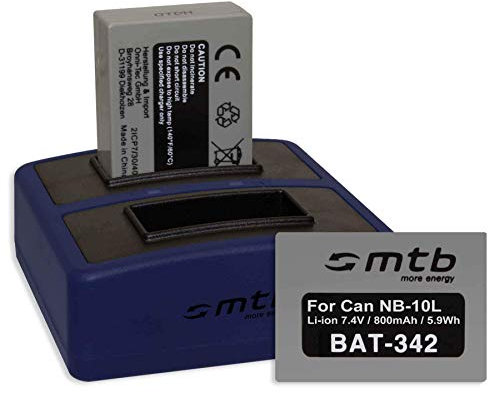 2X Batterie + Double Chargeur Compact (USB) pour NB-10L / Canon PowerShot G15, G16, G1 X, G3 X, SX40 HS, SX50 HS, SX60 HS (Cable Micro USB Inclus)