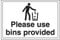 Vsafety 72017BA-S'Please Use Bins Provided' Sign, Landscape, 300 mm x 200 mm (Pack of 3)
