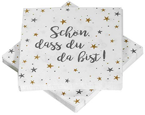 Servietten 'Sterne - Schön, dass du da bist!' - grau/gold/weiß (20 Stück)
