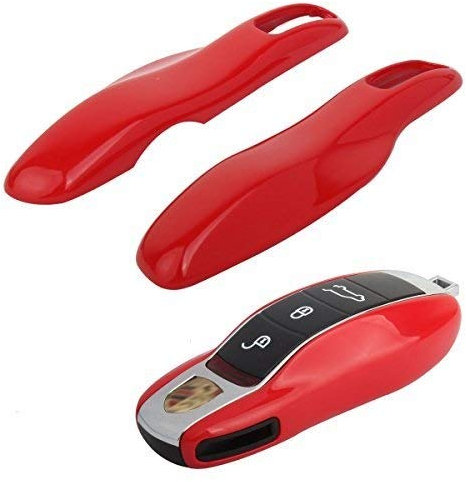 Rouge Brillant Housse de clé à Distance pour Porsche Coque boîtier côté Painted Trim Boxster Carrera Cayenne Cayman Macan Panamera Spyder 981 718 991 918 911 GTS S Pdk TD Turbo TDI Gt4 4S (Rouge Vif)