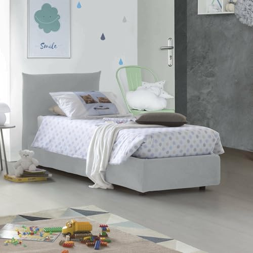 Talamo Italia - Einzelbett Marina, Bettkasten mit Stoffbezug, 100 % Made in Italy, seitliche Öffnung, geeignet für Matratzen 80 x 190 cm, Weiß