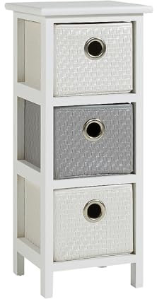 Home Source Storage Chest, Wooden Bedroom Hallway Cabinet, Faux Leather Drawers Organiser, White, 3 Drawer