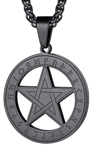 FaithHeart schwarz Herren Anhänger Pentagramm Kette Winkinger Pentagramm Anhänger für Kinder und Jugendlichen