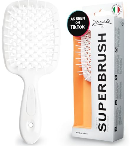 Janeke Superbrush Entwirrungsbürste mit antistatischen Borsten zum Glätten von Haaren, belüftete Bürste zum Föhnen, Perfekt für lockiges, dickes, welliges oder dünnes Haar (Weiß)