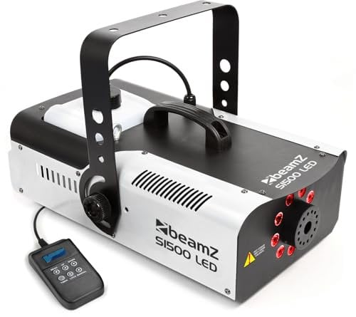 Beamz S1500LED - Machine à fumée professionnelle avec 9 x LED RBG, 1500W, réservoir de 2000ml, Idéal pour soirées et événements