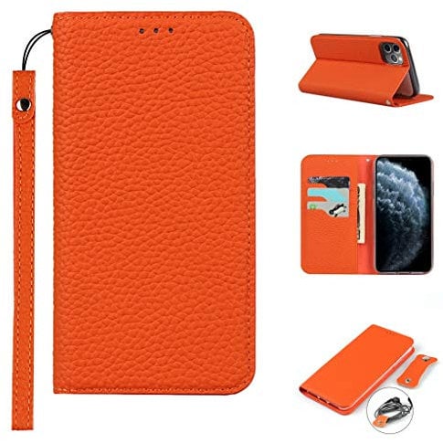 Copmob iPhone 11 Pro Case,Genuine Leather Flip Wallet Case,[3 Card Holders][Magnetic][RFID-Blocking],Protective Phone Case Cover for iPhone 11 Pro - Orange