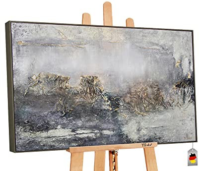 YS-Art Abstrakt Acryl Gemälde auf Leinwand mit Rahmen Trugschein handgemalt Wandbilder Wohnzimmer modern Wohndekor Landschaft Bilder Büro echte Kunst 120x80 cm