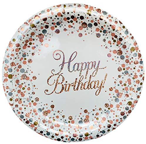 Oaktree UK Oaktree 635692 Happy Birthday Lot de 8 assiettes en or rose 23 cm