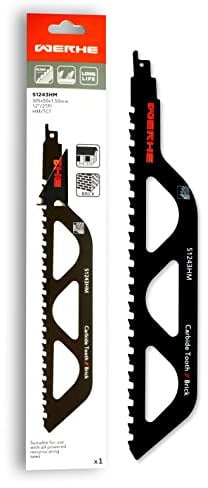 WERHE ® Profi - 1 x Stein Säbelsägeblatt - C 305 mm S1243HM Stärkste Fuchsschwanz Sägeblatter - Perfekt um Wand Einschneiden in Ziegelstein, Gasbeton, Holz - Kompatibel mit Dewalt, Bosch Sägen