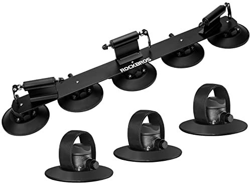 ROCKBROS Portabici Auto a Ventosa e Adattatori per Perno Passsante, Portabici da Tetto Supporto Bici da Tetto per Auto Dotato di Certificato CE
