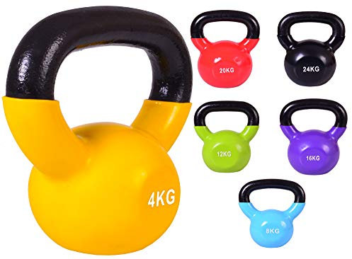 MAR | Vinyl Coated Kettlebell Weights Set, Cast Iron Kettle Bells with Anti-Slip Materials, Colour Coded Kettle Bells, Exercise Home Gym Fitness Workout for Bodybuilding Weight Lifting (4kg)