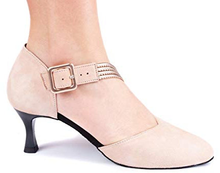 Portdance Damen Tanzschuhe PD126 - Nubuck Pink - 5,5 cm Flare (groß) - Größe: EUR 37