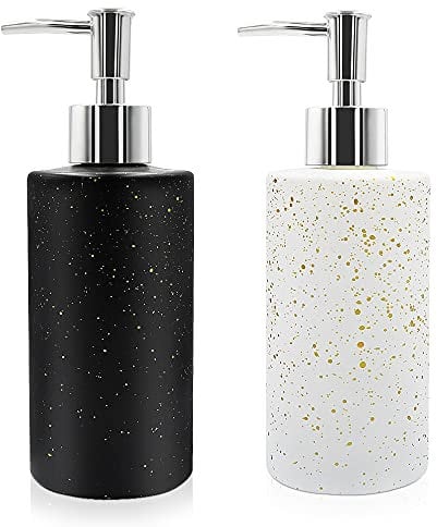 2 Pack 12 Oz Glass Soap Dispenser with Pump, Refillable Liquid Bottle Dispenser, Premium Hand Jar Dispenser for Bathroom, Kitchen, Countertop, Dish