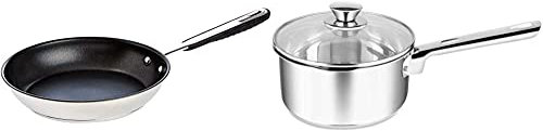 Amazon Basics Stainless Steel Frying Pan & Penguin Home Stainless Steel Sauce Pan, 1.5L Stainless Steel