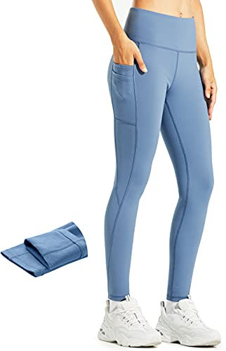 Libin Thermo Leggings Damen Winter Warm Thermoleggins Laufhose High Waist Wasserabweisend Thermohose Sportleggins Damen Lang mit Taschen, Niagara, M