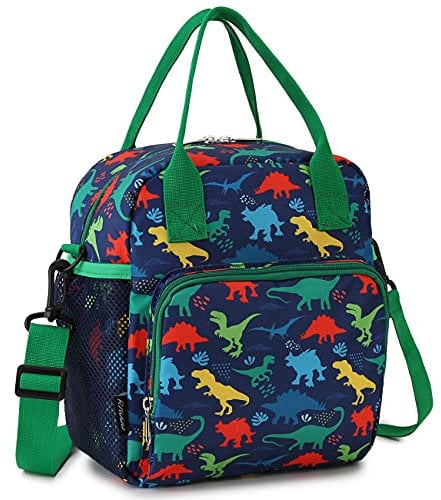 RAVUO Lunch Box for Boys, Dinosaur Insulated Lunch Bag for Kids Children Cute Insulated Cooler Thermal Meal Tote Kit with Handle and Detachable Shoulder Strap