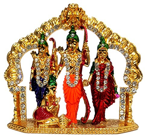 Purpledip Metal Idol Ram Family Darbar: Rama, Sita, Laxman, Hanuman Statues (12390)