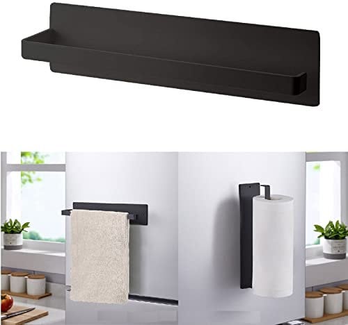 Magnetic Towel Bar, Kitchen Towel Rack Magnetic Paper Towel Holder for Refrigerator Multifunctional Paper Roll Rack Cabinet Towel Bar for Bathroom, Toilet, Drill Free - Black