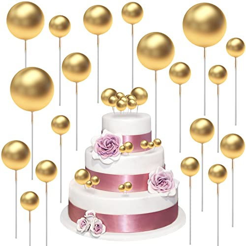 40 Stück Mini Cupcake Topper Schaum Runde Ball Ballon Kuchendeckel Backformen Dekoration Werkzeuge Perlen DIY Kuchen Topper Picks für Valentinstag Geburtstag Hochzeit Bedarf Deko (Gold)