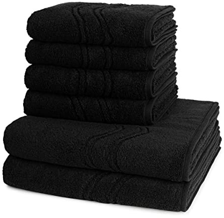 Ross - 6 teiliges Frottier-Set - Cashmere Feeling (4 X Handtuch 2 X Duschtuch im Set) - 520 g/m2 - Baumwolle - Walkfrottee - saugstark - weich und flauschig - Schwarz