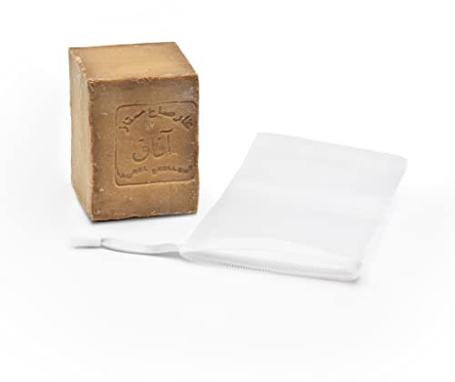GOLDECO Aleppo Seife, 200 g – 60% Olivenöl 40% Lorbeeröl, Original Aleppo Haarseife, Olivenölseife, Naturseife, traditionelle Handarbeit, Vegan … (1x200g ohne Verpackung)