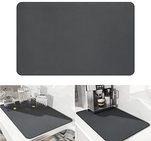 Dish Drying Diatomaceous Earth Mat, Absorbent Drip Protector Drainer, Coffee Bar Pad, Sink Draining Board Mat (24* 15.75 inch) for Kitchen, Bathroom, Toilet Counter Top– Dark Grey