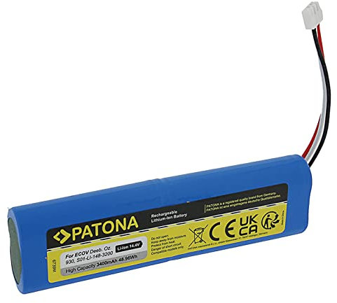 PATONA Akku Ersatz für Ecovacs S01-LI-148-2600, S01-LI-148-3200, S09-LI-148-3200 Batterie 3400mAh Kompatibel mit Ecovacs Deebot Ozmo 900 901 905 920 930 937 Staubsauger Heimroboter