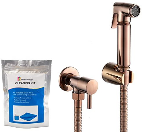 Home Range Rose Gold Brass Bidet Douche Set | Includes Cleaning Kit | Muslim Shattaf Shower Head | Hygiene Toilet Cleaner Spray | Wall Mount Bathroom Fixture | Brass Material | Set of 1