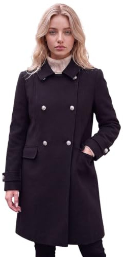 Roman Originals Double Breasted Military Coat for Women UK - Ladies Everyday Holiday Autumn Winter Long Sleeves Comfy Soft Evening Vacation Work Smart Party