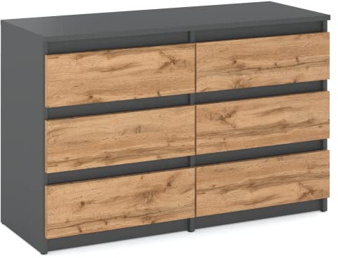MRBLS_HOME Kommode mit 6 Schubladen Sideboard Schubladenschrank Kleiderschrank Modern Möbel mit Schubladen für Ihr Schlafzimmer (Grau Matt - Wotan) – 100 x 71,5 x 33,5 cm (B/H/T)