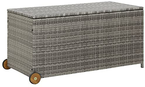 homiuse Gartenbox Hellgrau Auflagenbox Aufbewahrungsbox Aufbewahrungstruhe Gartentruhe Garten Wasserdicht Kissenbox Outdoor Wasserdicht Rattan Box Gartenbox Klein 120x65x61 cm Poly-Rattan