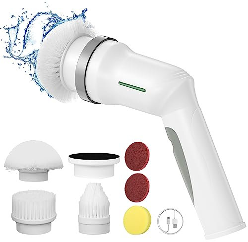 Elektrische Reinigungsbürste Spin Scrubber 360° Reinigungsbürste Elektrisch mit 5 Power Scrubber Bürstenköpfen 390 RPM Motor Elektrische Bürste Zum Putzen Handheld Fliesenreiniger fürBoden Cleaning