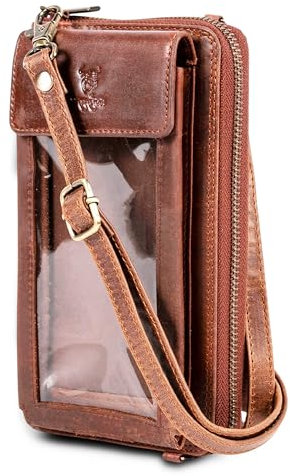 MATADOR 2in1 Echt Leder Umhängetasche Geldbörse mit Handytasche zum Umhängen Mittelgroß mit abnehmbarem Schultergurt| Strandtasche Damen-Umhängetaschen Leder mit RFID schutz