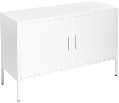 Sideboard mit 2 Türen 2 Griffen Stahl weiß herausnehmbarer Regalboden Uria