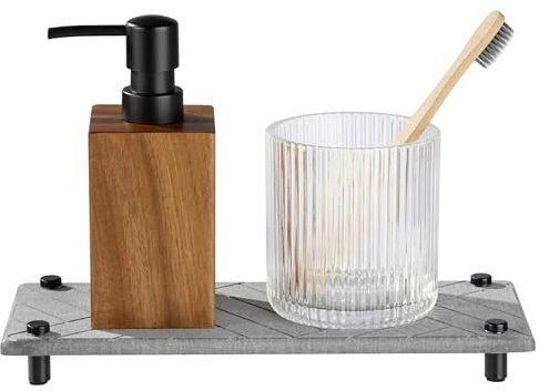 Navaris Instant Dry Sink Organiser - Fast Drying Stone Sink Caddy - Bathroom or Kitchen Tray with Stainless Steel Feet - For Holding Soaps & Bottles - Grey