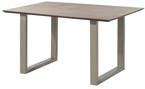 Massivmoebel24.de Esstisch Akazie 140x90 grau lackiert/U-Beine Silber matt Swiss Edge