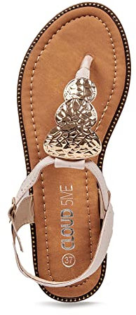 Cloud 5ive Damen Schuhe Zehensteg Sandalen m. goldenen Deko-Blättchen rosa