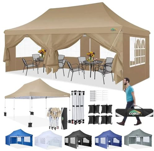 COBIZI Gazebo 3x6 Pieghevole Impermeabile per feste stabile con 6 pareti laterali, aggiornamento tetto alto e borsa per il trasporto, padiglione da giardino pop-up esterno per festival, UV 50+