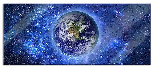 Pixxprint Glasbild Panorama, Wandbild aus Echtglas, Planet Erde im Weltraum, 100x40 cm, inkl. Aufhängung und Abstandshalter