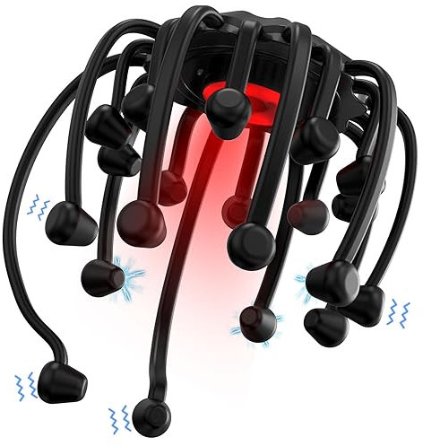 Masseur Tete Électrique avec Lumière Rouge, Portable Bluetooth Appareil Massage Cuir Chevelu avec 20 Contacts Vibrants et 5 Modes pour Soulager les Maux de Tête et la Croissance des Cheveux