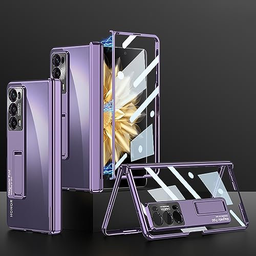 COQUE Honor Magic V2 Case Transparent with Anti-Peep Film,Supercar-style Cover Shell,Folding Phone Holster for Honor Magic V2-Purple