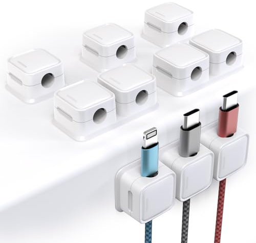 smofish Soporte para Cables Regalo, 6 Paquetes de 10 Ranuras magnéticas para Escritorio, Organizador de Cables de Escritorio Fuerte, Soporte para mesita de Noche, Utensilios de Cocina (Blanco)
