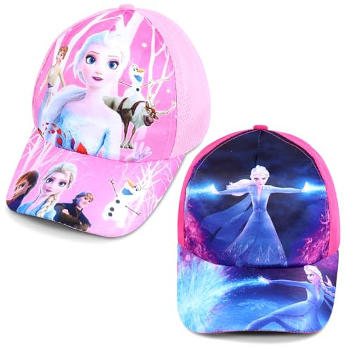 2 Stück Froze Sommerhut, Froze Baseball Kappe, Els Kinder Basecap Hut, Els Rosa Schirmmütze, Sommer Verstellbar, Klettverschluss Cartoon Druck, Sport Sonnenhut für Mädchen, Anti-UV