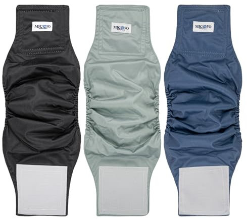 MICOOYO Washable Dog Nappies for Males, Absorbent Nappies for Dogs with Adjustable Velcro Fastening, Reusable Dog Nappies, Pack of 3, XXL