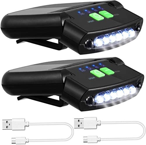 Hbbgdiy Clip en la linterna, luz de sombrero de 2 piezas, clip de LED en luces de tapa USB Linterna de tapa recargable para pescar Black