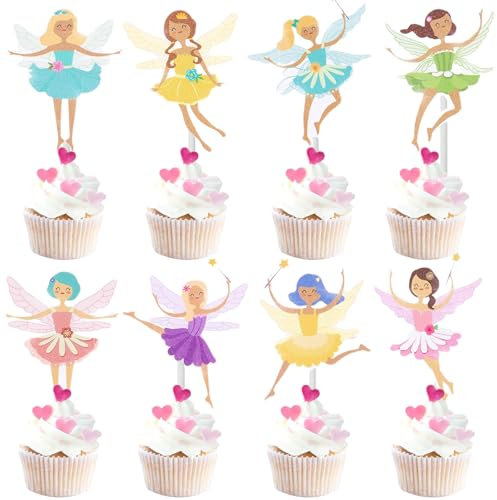 24 Stück Cupcake Deko Torten Topper Fee Blumen Pappbecher Cake Fairy Cake Topper geburtstag tortendeko geeignet für Geburtstagsfeiern, Mottopartys, Babypartys usw